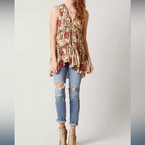 Free People Haze Tiered Sleeveless Floral Hummingbird Sleeveless Tunic Size S